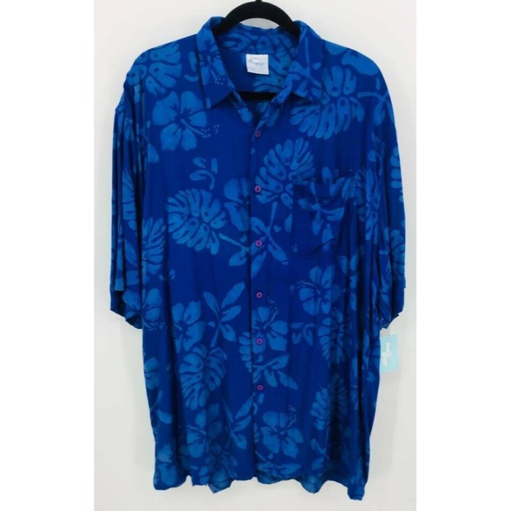 Blue Ginger Shirt Extra Extra Large Blue Aloha Collar Short Sleeve Mens New 1247